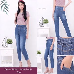 Celana  Panjang  Jeans  Wanita Pinggang  Karet  Modern RYN 